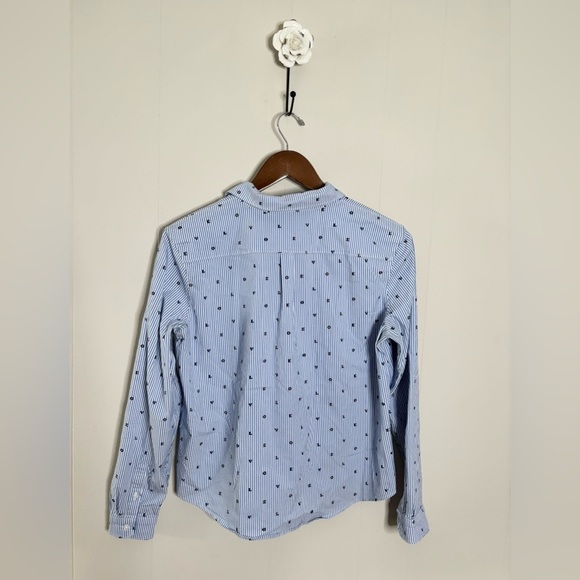 Banana Republic striped blue "love" printed button down size SM quinn boy fit - Picture 3 of 4